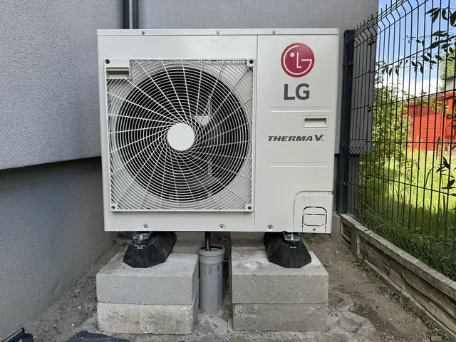 Heat pump on concrete bases