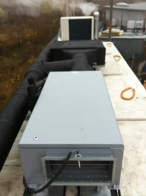 Air handling unit with insulated ducts on a roof